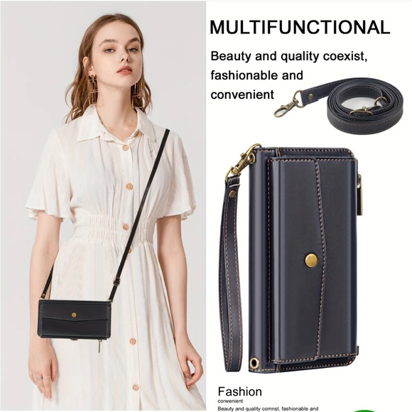 Wallet Style Phone Case, Faux Leather Crossbody Bag & Wrist Strap Shoulder Strap - Picture 4 of 5